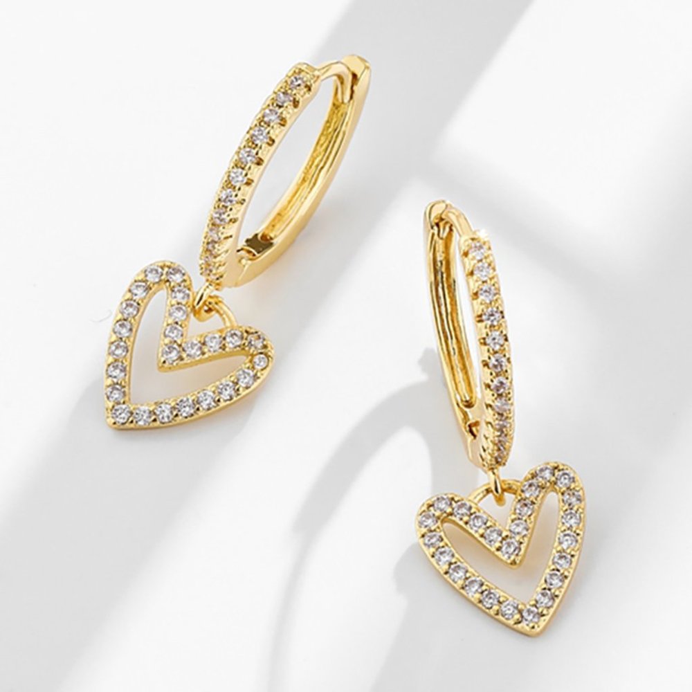 💎Round Brilliant Cut CZ Heart Shape Hoop Earrings for Women, MLNN1125 - Picture 2 of 3
